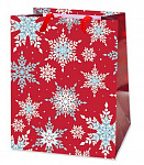  Пакет подарочный бумажный новогодний 11х13х6 S Красный со снежинками